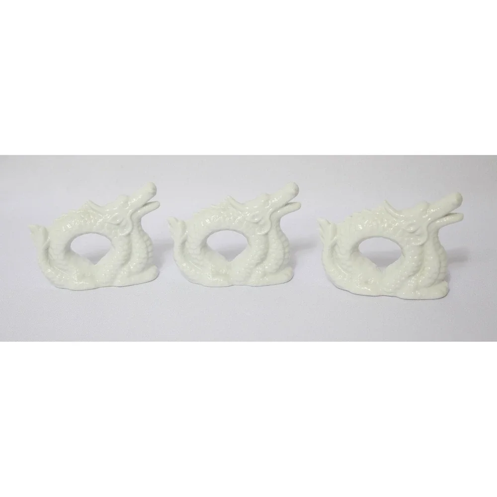 Vintage Pier 1 Imports‎ Ceramic Chinese Dragon Napkin Holder Rings Set of 3